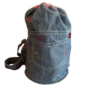 Vtg Gymboree Denim Backpack Country Picnic 2001 Girls Gingham Floral Embroidered